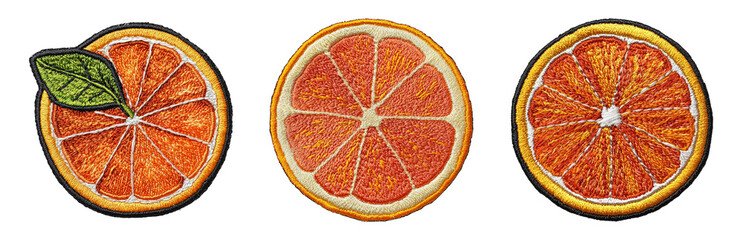 colorful embroidered orange slice patches design. embroidered patch objects collection in embroidere