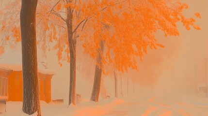 Canvas Print - Winter Wonderland: Foggy Trees and Snow Covered Path