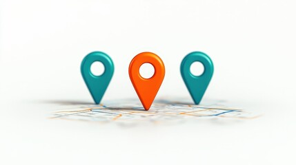 Poster - Orange Location Pin on Map with Two Blue Pins   Navigation  Destination  Travel