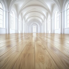 Wall Mural - Empty White Hallway With Wooden Floor and Archway Windows