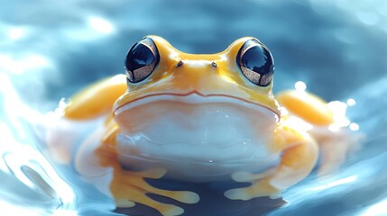 Wall Mural - Close-Up Portrait of a Yellow Frog in Water