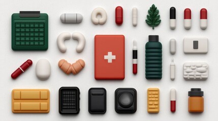 Poster - 3d rendered icons set business technology medical food drink ecology shopping tr