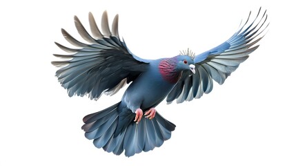 Victoria Crowned Pigeon Bird Flying on White Background, Photo Realistic, Wallpaper, Cover and Screen for Smartphone, PC, Laptop, 9:16 and 16:9 Format