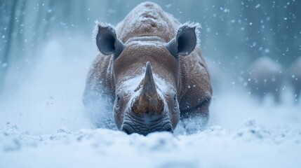 Poster - Rhinoceros in the snow