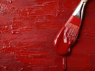 Canvas Print - Vibrant red paint texture with brush