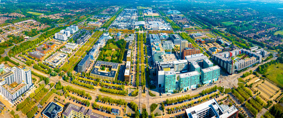 Aerial view of Milton Keynes, a city in Buckinghamshire, England