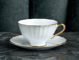 Poster - elegant white and gold porcelain teacup and saucer