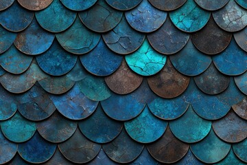 Wall Mural - Textured abstract background of overlapping blue and brown scales