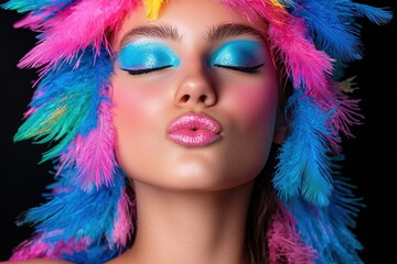 Poster - Colorful feather headpiece with vibrant makeup