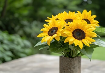 Wall Mural - Vibrant sunflowers in a vase