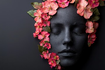 Wall Mural - Floral portrait with closed eyes