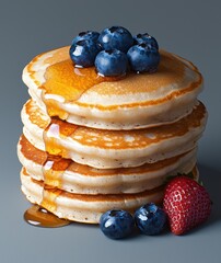 Wall Mural - Delicious pancakes with blueberries and strawberry