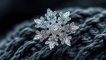 Aufkleber - Close-Up of Snowflake Resting on Dark Woolen Glove