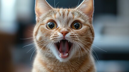 A Close-Up Portrait of a Ginger Cat with its Mouth Open Wide