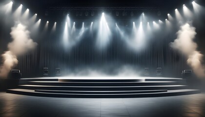 Wall Mural - Mysterious Black Podium Enveloped in Smoke with Dramatic Illumination