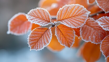Aufkleber - Close-Up of Frost-Covered Leaves with Intricate Ice Crystals