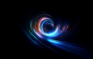 Poster - a swirling vortex of blue, orange, and white light streaks against a black background.