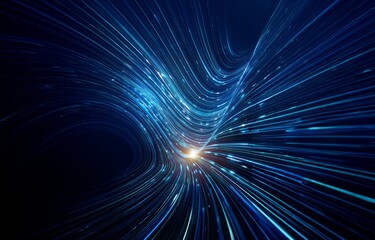 Aufkleber - Abstract blue lines curve into a bright light, creating a futuristic effect.