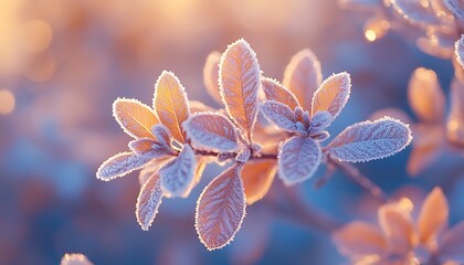 Poster - Close-Up of Frost-Covered Leaves with Intricate Ice Crystals