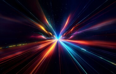 Poster - abstract light streaks in a dark background, appearing as a tunnel or corridor.