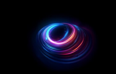 Aufkleber - glowing neon lights in blue, pink, and orange swirl and spin on a black background.
