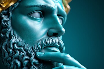 Poster - A hyper-realistic close-up of a stoic thinkerâ€™s face, showing deep contemplation and serenity, with every detail of the skin and expression captured in lifelike clarity
