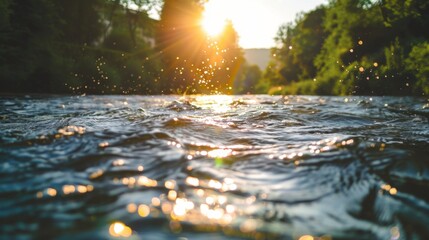 Wall Mural - Sparkling Water Surface at Sunset with Sunlight Glare