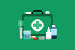 © dejanira - Illustration of a first aid kit with various medical supplies.