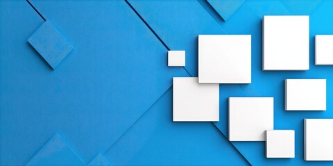 Poster - abstract blue geometric background with white squares for design mockups