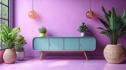 Poster - A vibrant interior featuring plants and modern furniture.