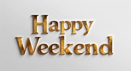 Wall Mural - happy weekend word lettering gold hue elegant concept on plain white background