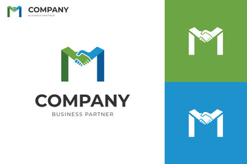 Wall Mural - business handshake logo icon design with letter M shaking businessman graphic symbol for cooperation partnership, deal project logo template