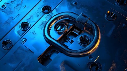 Poster - A close-up of a metal ring on a blue surface.