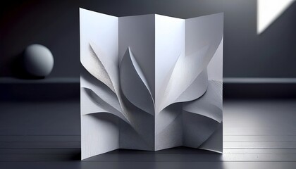 Poster - A minimalist three-panel paper sculpture featuring intricate folds and textures, set against a sleek, modern backdrop.