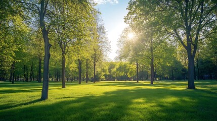 Poster - Sunlight Through the Trees in a Lush Green Park