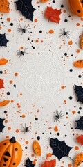 Canvas Print - Halloween Background with Spider Web  Pumpkins  and Spiders