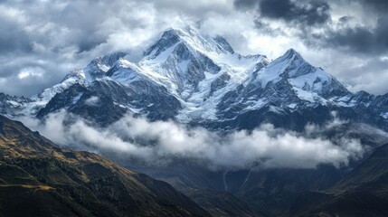 Sticker - Majestic Snow-Capped Mountain Under Dramatic Sky