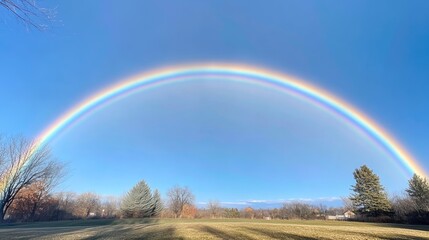 Sticker - Vibrant Rainbow Over Open Field in Clear Blue Sky