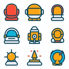 Poster - space travel icon set astronaut rocket spacesuit helmet spaceship