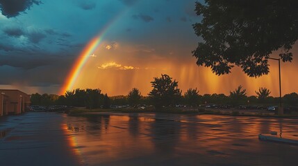 Sticker - Vibrant Rainbow Over Stormy Landscape at Sunset