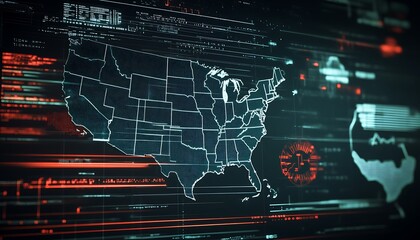Poster - Digital Map of the United States with Futuristic Technology