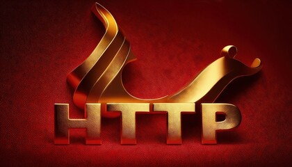 Poster - Golden HTTP Logo on Red Background