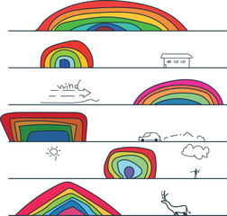 Wall Mural - A set of horizontal objects, where the main element is a rainbow.