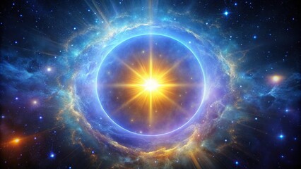 explosion of a star in blue and violet colors with yellow halo