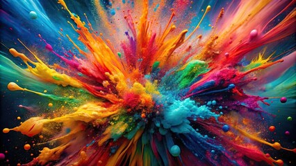 Wall Mural - Explosive and colorful paint splatter art with dynamic abstract patterns close-up