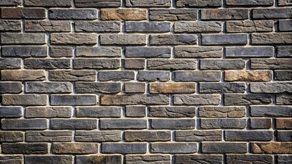 Exterior stone brick wall with angled medieval design and dark grey texture, high angle view