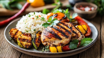 Poster - Grilled Chicken with Vegetables and Rice Dish