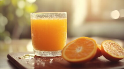 Poster - Fresh Orange Juice in a Clear Glass with Slices