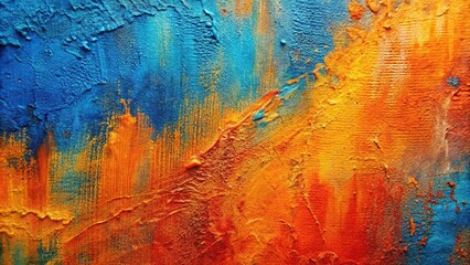 Canvas Print - extreme close-up abstract color art painting with orange-blue paint texture background