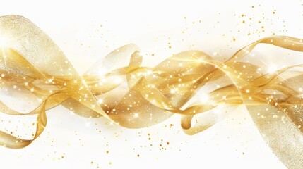 Sticker - Create a golden ribbon with delicate sparkles floating around it, symbolizing 'Golden August', in the center of the image on the white background, 